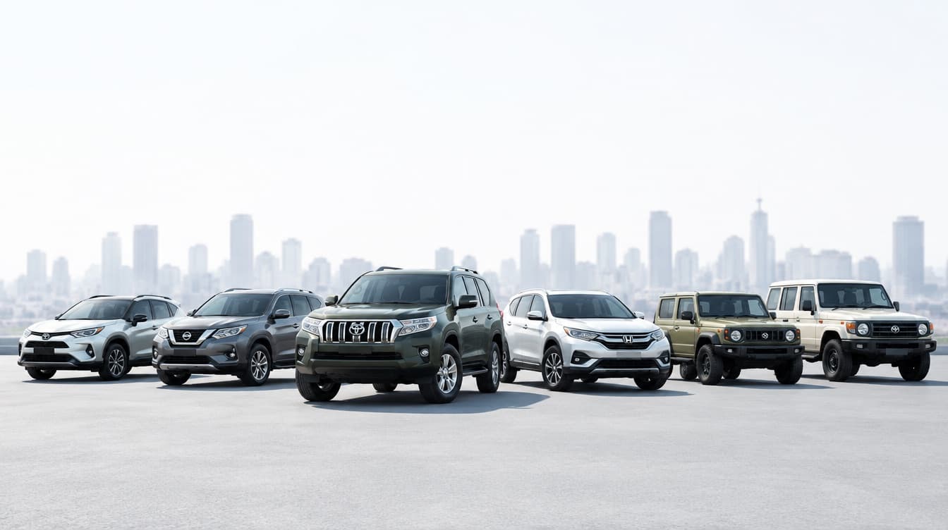 Illustration of a lineup of Japanese SUVs